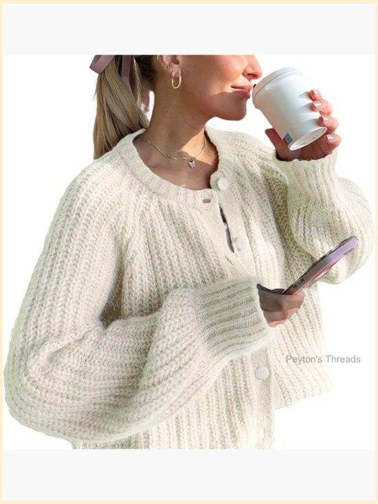 Sweaters - Chunky Soft Knit Cardigan Sweater Button Down Long Sleeve Open Front